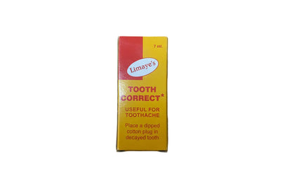 Yellow box of Limaye's Tooth Correct on a wooden surface