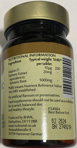 Turmeric 1000mg Vitamin D 30 tablets