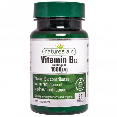 Vitamin B12 1000 micrograms Natures Aid 90 tablets for reduction of tiredness