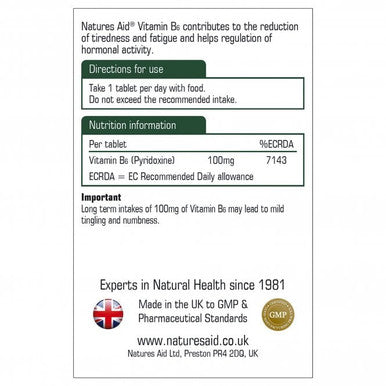 Vitamin B6 Natures Aid 100 tablets for regulation of hormonal activity