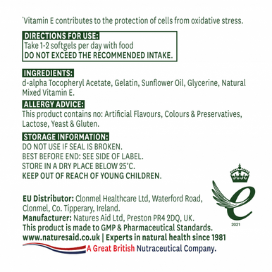Vitamin E 400iu Natures Aid 60 softgels