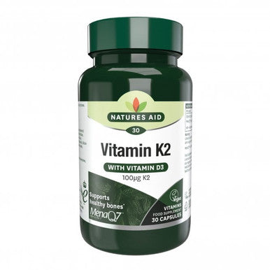 Natures Aid Vitamin K2 with MenaQ7 and Vitamin D3, containing 30 tablets, 