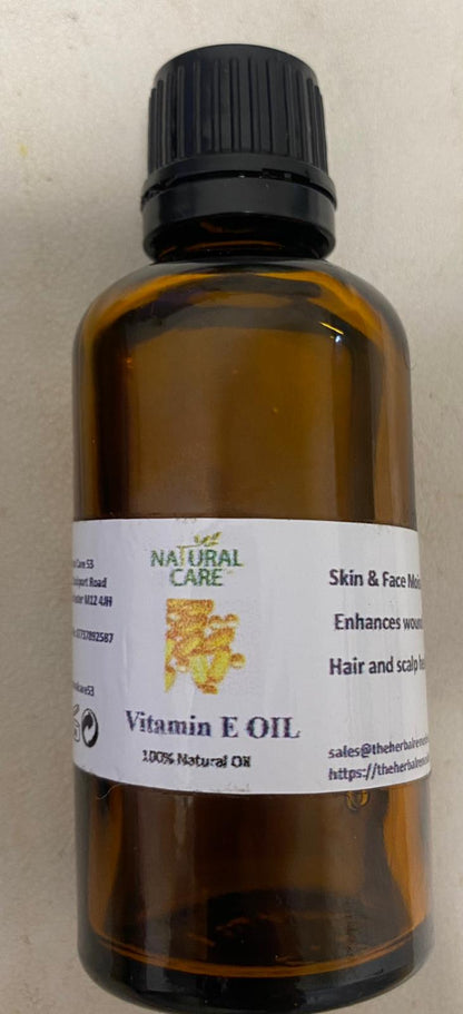  Vitamin E oil 30ml with a label on a beige background