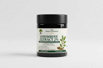 Yohimbine Extract 2% label with botanical illustration on a white background