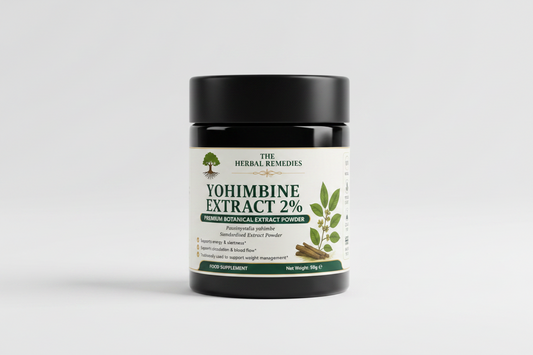 Yohimbine Extract 2% label with botanical illustration on a white background