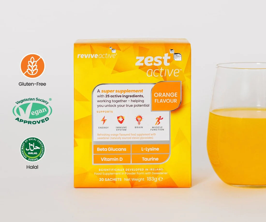 Zest Active Sachets – Energy, Immune & Brain Support | Orange Flavour (7 Sachets)